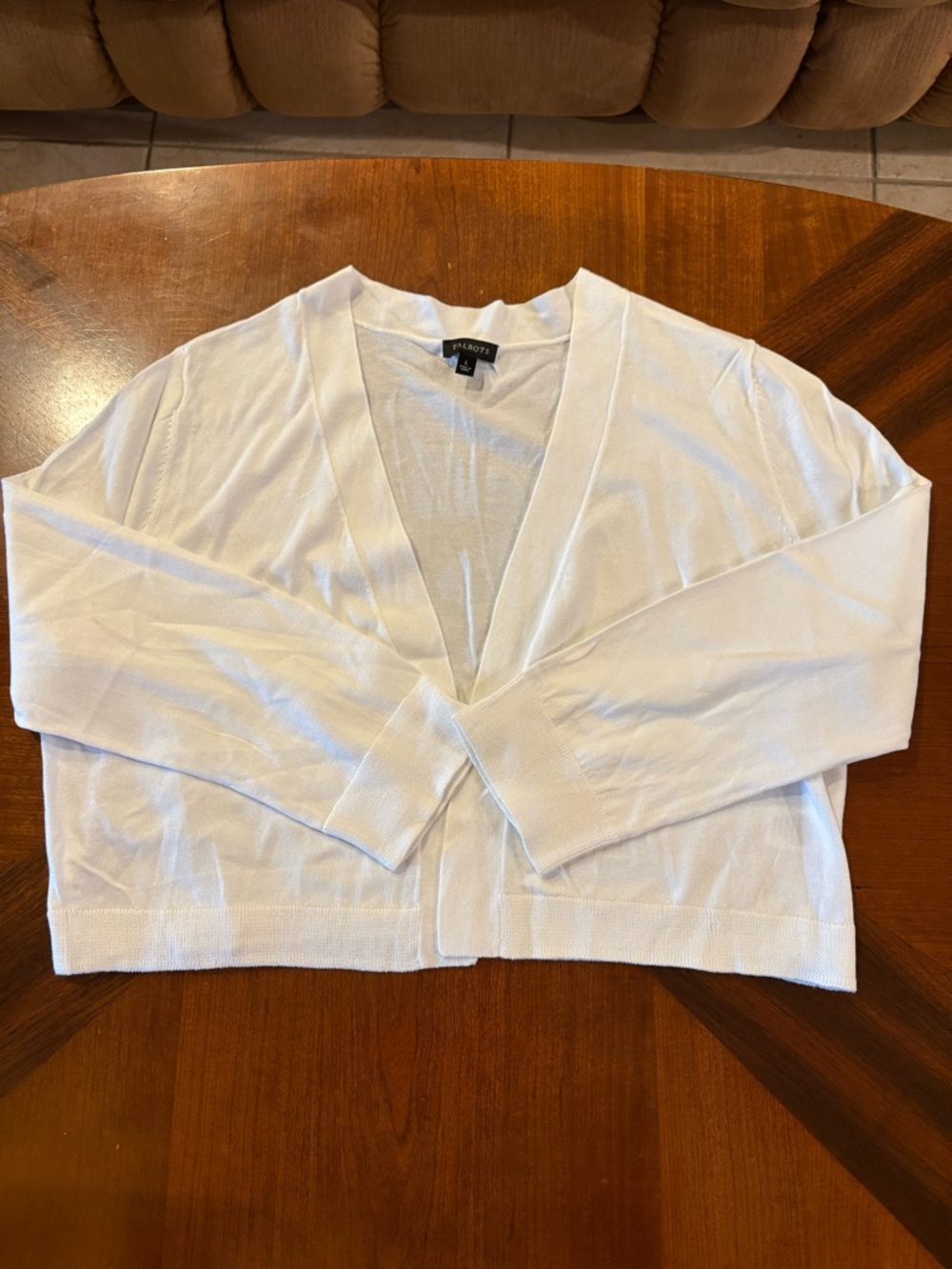 Talbots Women’s Lightweight White V-Neck Cropped Bolero Cardigan